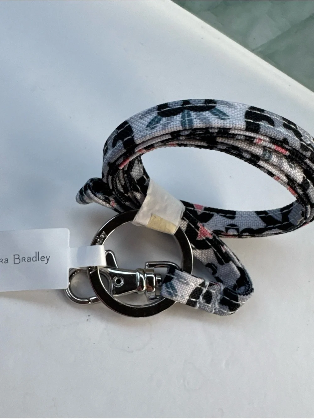 NWT Vera Bradley Lighten up Fabric Lanyard Keychain Floral Lisbon medallion